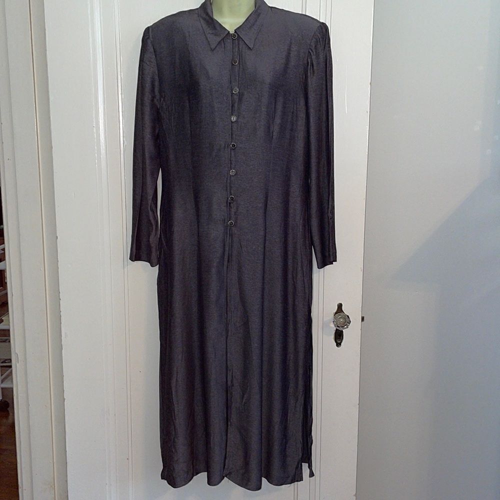 Vtg 80s Jennifer Jeffries‎ long gray thin jacket with side slits